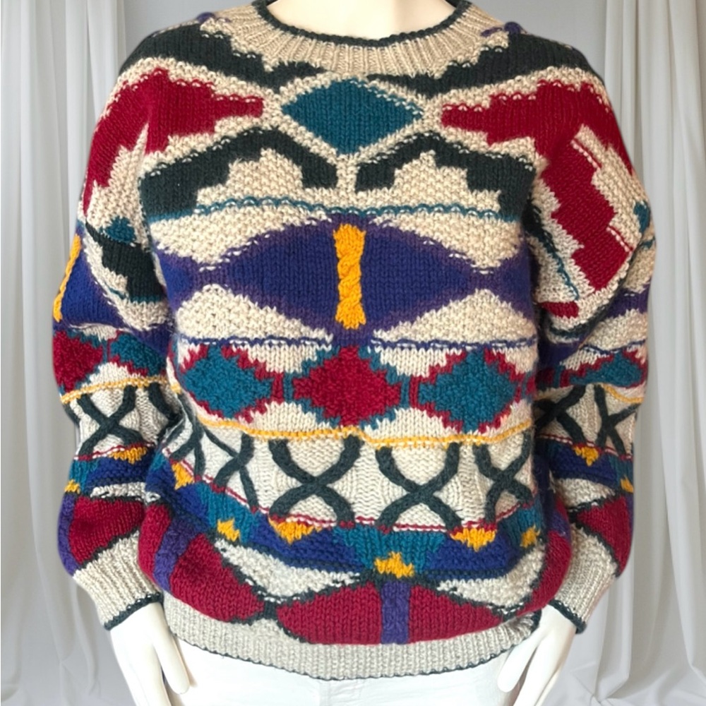 Vintage Geometric Knit Sweater rare 100% wool BOSTON TRADERS